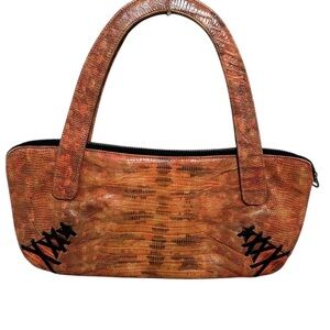 Brown Textured Leather Shoulder Bag with Decorative Stitching